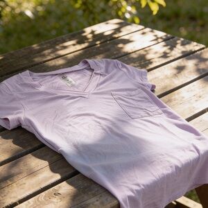 Mono B Lavender V-Neck Pocket Tee Soft Rayon Blend